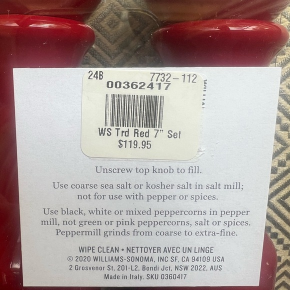 Williams Sonoma Vibrant Red Wooden Salt & Pepper Mills price firm - Picture 5 of 6